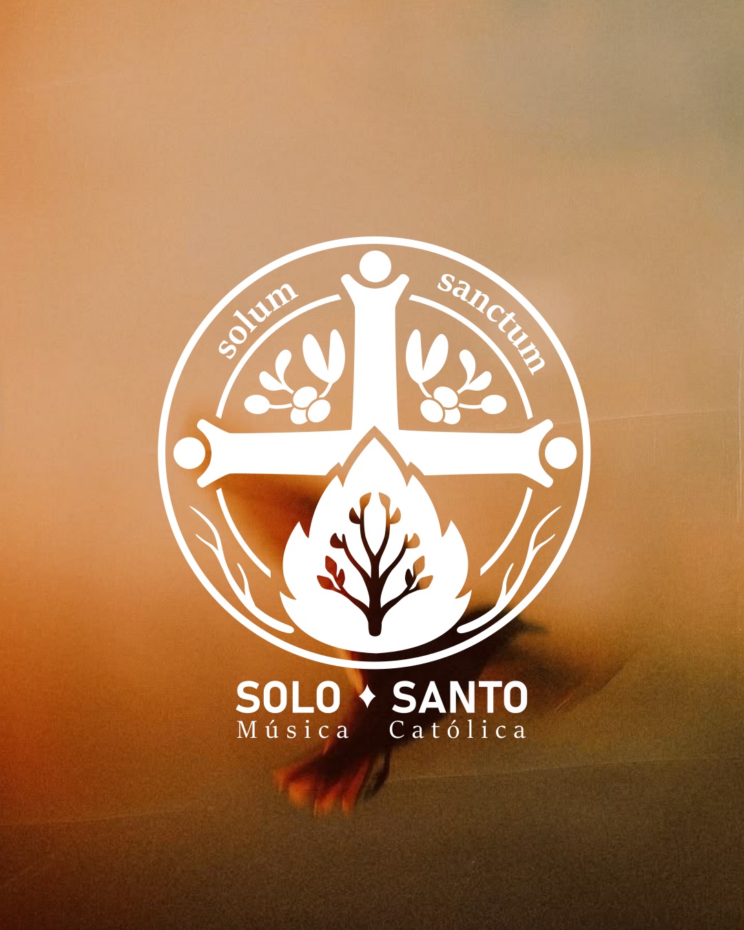 Emblema do Solo Santo sobre fotografia de uma pomba em voo