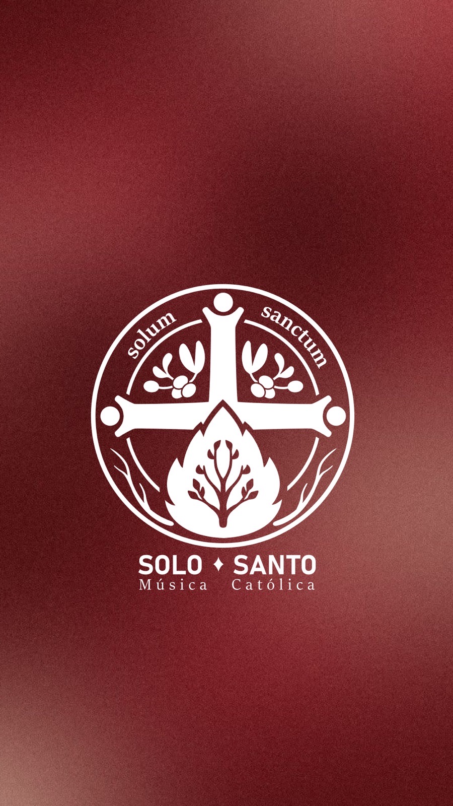 Emblema do Solo Santo em branco sobre fundo vinho